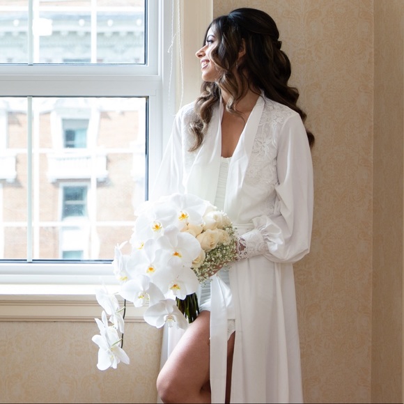 Bridal wedding satin luxury slip and robe white long